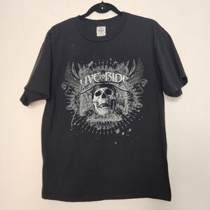 Live‎ to Ride black skull biker tee mens L